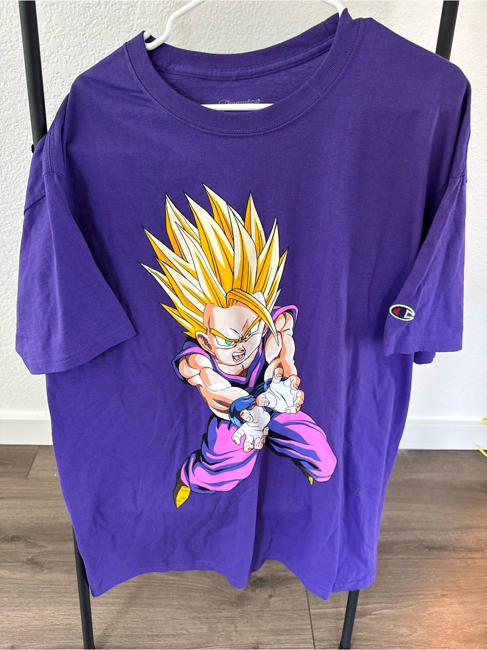 Champion Purple DBZ Tee with Yellow-Accented Anime Hero